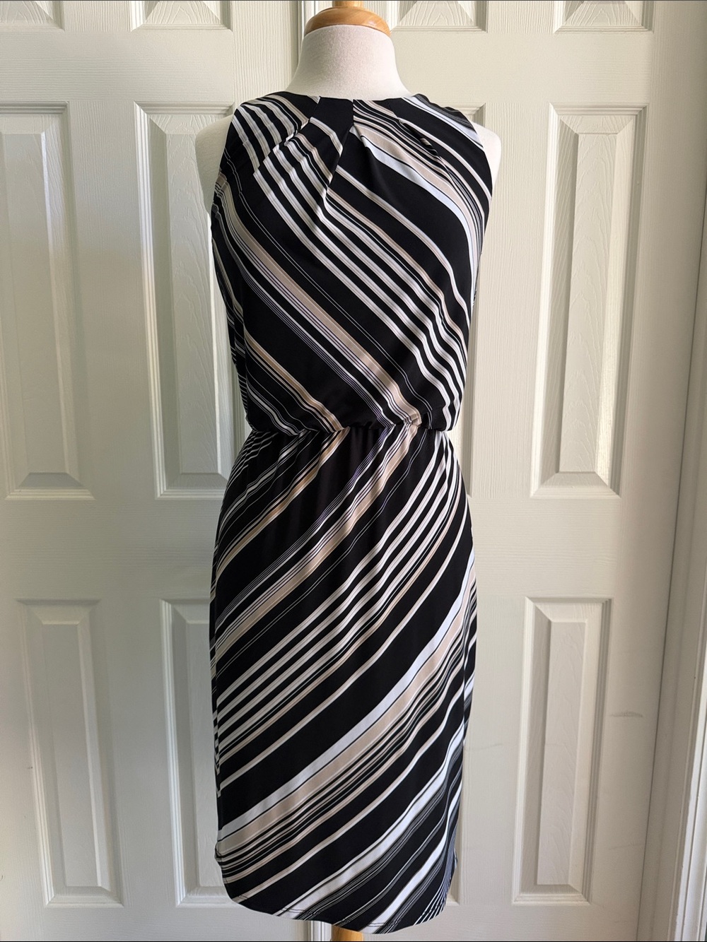 Striped Black and White Sleeveless Sheath Dress